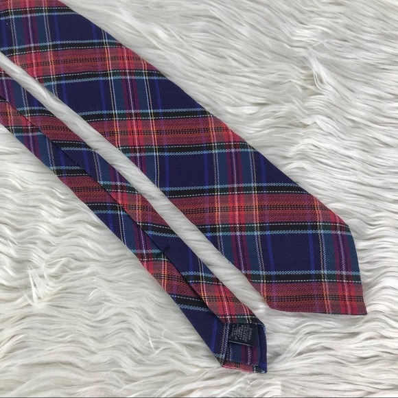 Ike Behar blue orange plaid wool silk blend men's length 60" width 3 1/2" - Picture 4 of 7